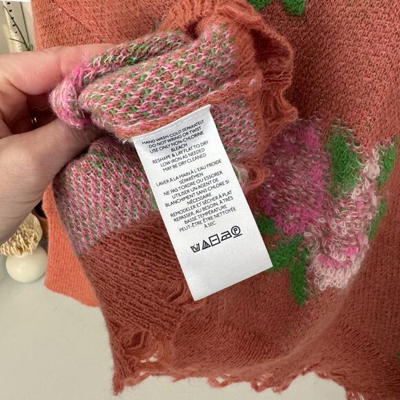 Anthropologie Rust Rose Distressed Drop Shoulder V-Neck Sweater Size S - Picture 7 of 8